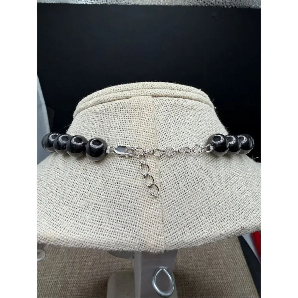 Classic Black Glass Bead Necklace with Sterling Silver Clasp